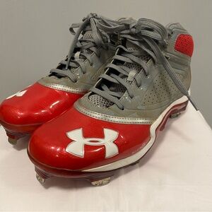 Under Armour men’s baseball metal cleats, red/grey size 9
